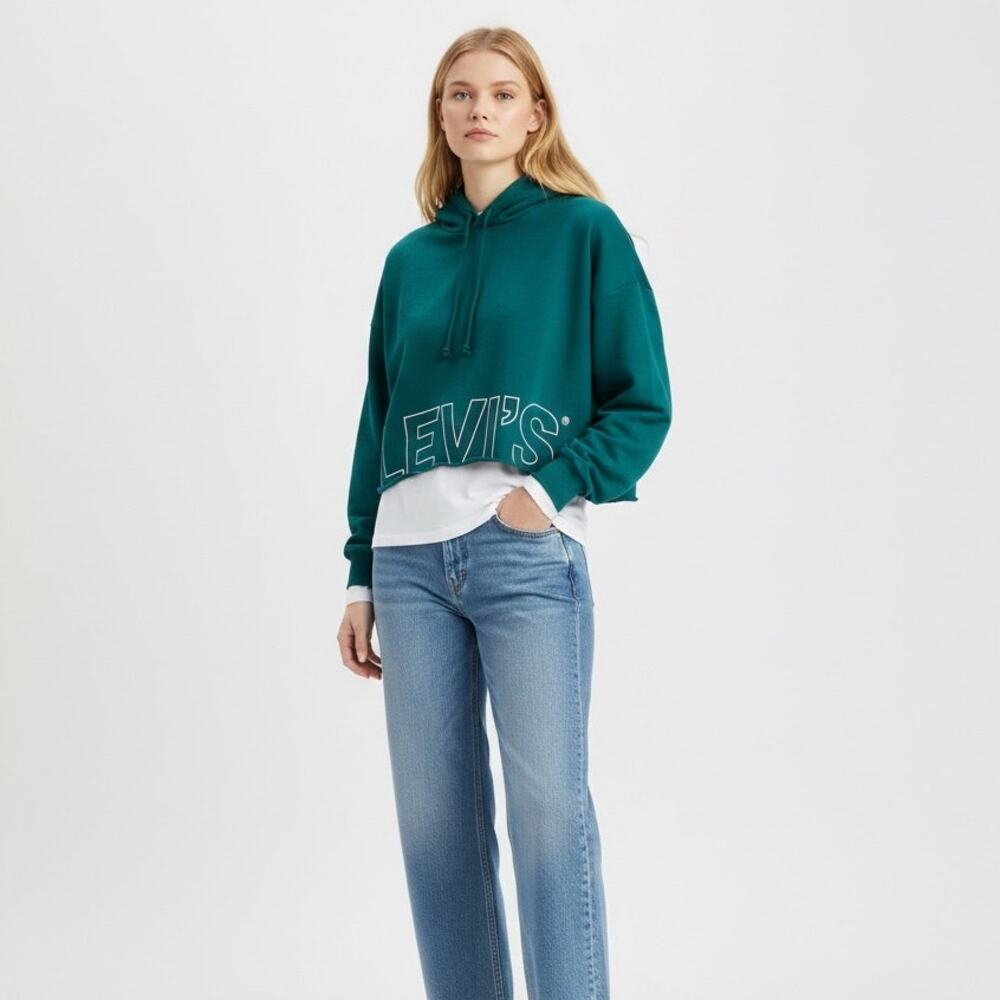 Levi's Relaxed Crop Prism Hoodie NWT Womens Sz L Green Streetwear Skater Chic